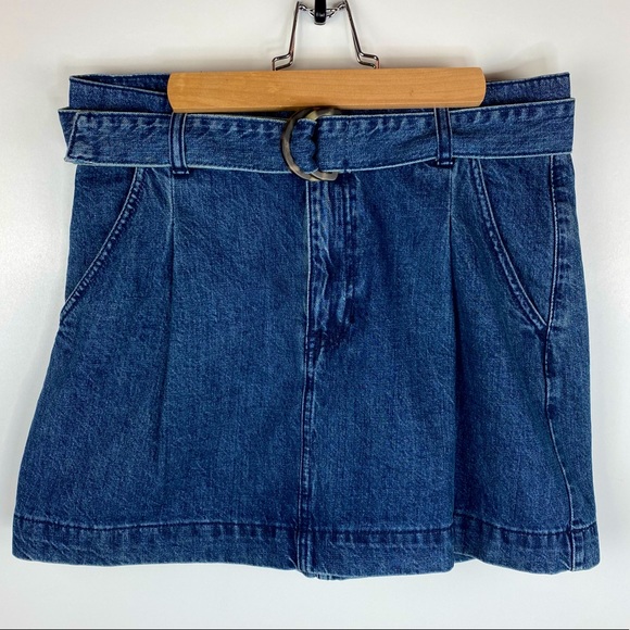 WE THE FREE Free People Jade Belted A Line Denim Skirt - Picture 2 of 7